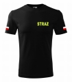 Koszulka Czarna Męska Straż Fluo Nadruk 2 Flagi
