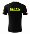 Koszulka Czarna Męska Straż Fluo Prostokątny Nadruk 2 Flagi