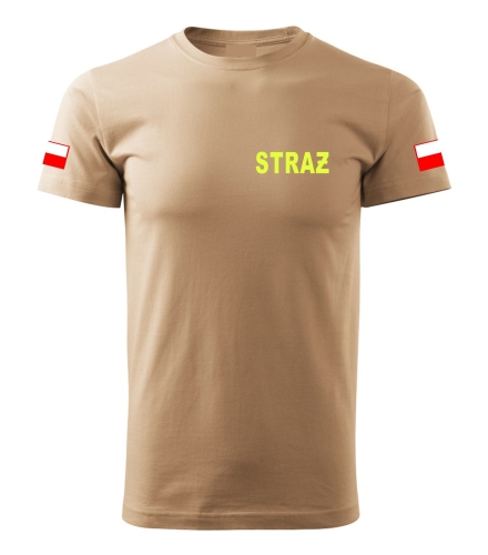 Koszulka Piaskowa Męska Premium Straż Fluo Nadruk 2 FLAGI