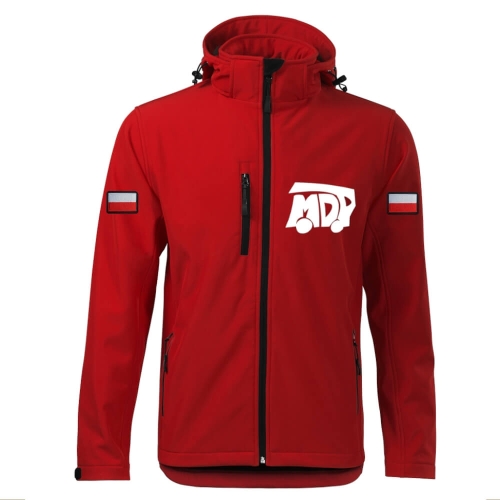 Czerwona MDP Kurtka Softshell Strażacki Personalizacja Termotransfer DTF Membrana Kaptur