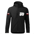 Czarna MDP Kurtka Softshell Strażacki Personalizacja Termotransfer DTF Membrana Kaptur