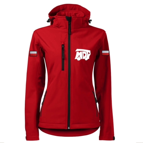 Czerwona Damska MDP Kurtka Softshell Strażacki Personalizacja Termotransfer DTF Membrana Kaptur