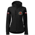 Czarna Damska Kurtka Softshell Strażacki Personalizacja Termotransfer DTF Membrana Kaptur