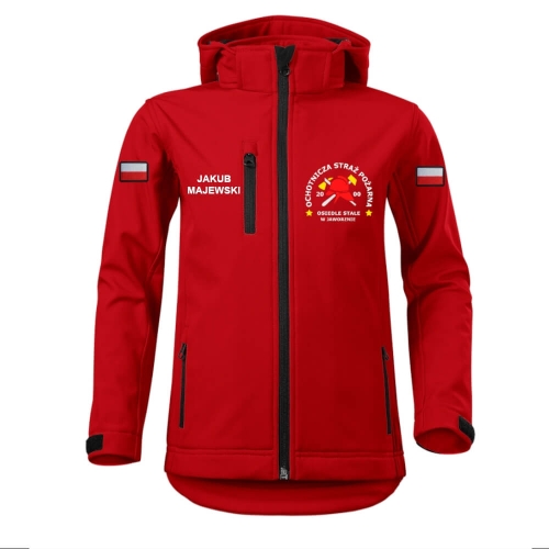 Dziecięca Haftowana Czerwona Kurtka Strażacka Softshell Personalizacja Membrana Kaptur