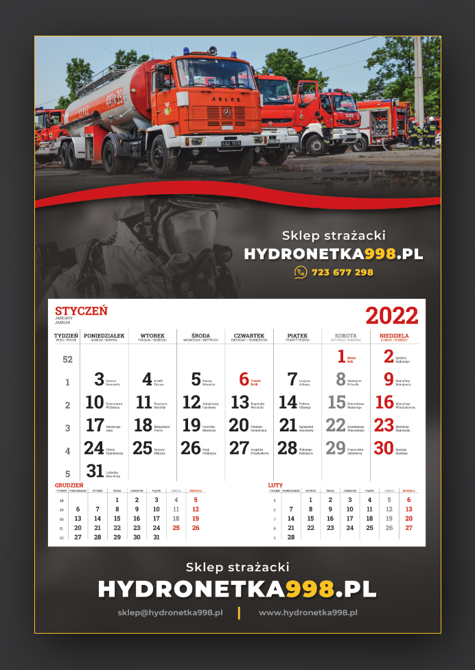 Kalendarz Strażacki jednodzielny na rok 2022